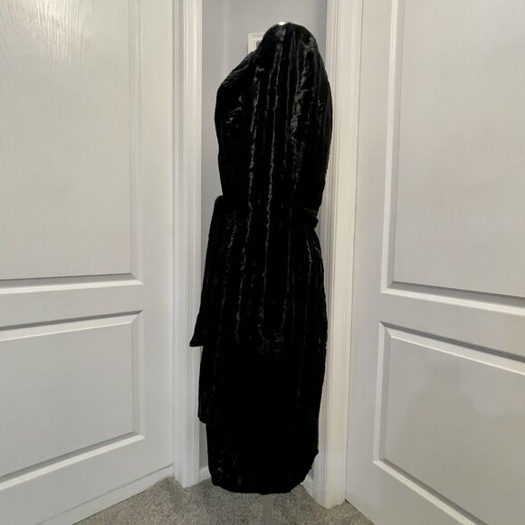 Vintage Guess Collection Long Vegan Fur Coat Women’s Medium Black Waist Belt USA - Picture 4 of 12